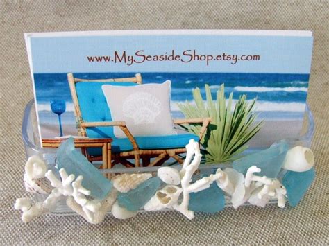 blue sea glass business card holder